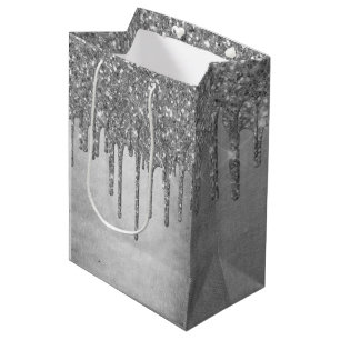 Drilling Silvery Glitzer   Platinum Imitats Metall Mittlere Geschenktüte