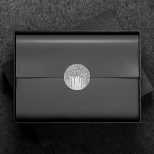 Drilling Silvery Glitzer   Platinum Imitats Metall Runder Aufkleber