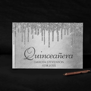 Drilling Silvery Glitzer Platinum Quinceanera Gästebuch
