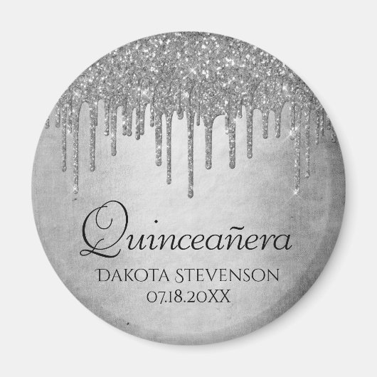 Drilling Silvery Glitzer | Platinum Quinceanera Magnet (Vorne)