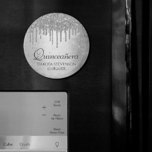 Drilling Silvery Glitzer   Platinum Quinceanera Magnet