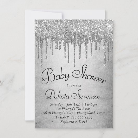 Drilling Silvery Glitzer | Platinum Sparkle Dusche Einladung (Vorderseite)