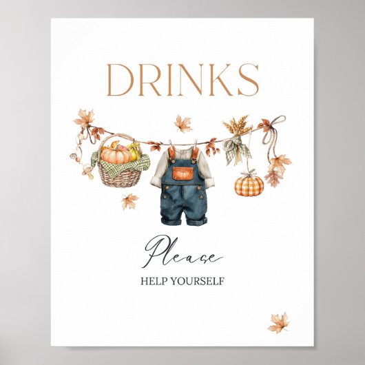 Drink Bar Pumpkin Rustic Fall Baby Dusche Poster (Vorne)