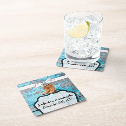 Drink Coasters Blue Wood Barn Door Boots Country Rechteckiger Pappuntersetzer (Vor Ort)
