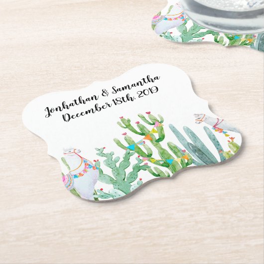 Drink Coasters Boho Llama Bohemisch Cacti Wüste Fl Untersetzer (angewinkelt)