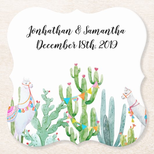 Drink Coasters Boho Llama Bohemisch Cacti Wüste Fl Untersetzer (Vorderseite)