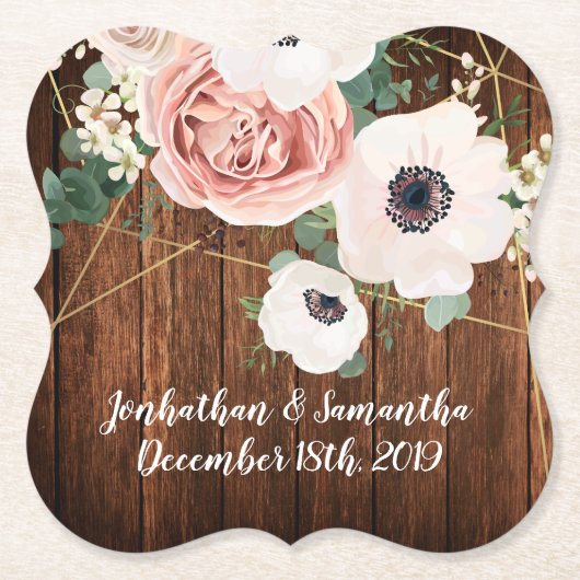 Drink Coasters Geometric Garden Rose Gold Barn Woo Untersetzer (Vorderseite)