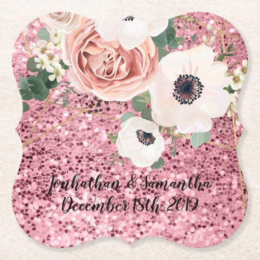 Drink Coasters Geometric Garden Rose Gold Glitzer Untersetzer (Vorderseite)