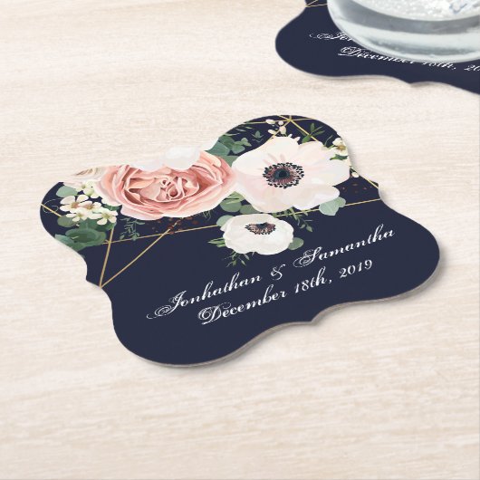 Drink Coasters Geometric Garden Rose Navy Blue Untersetzer (angewinkelt)