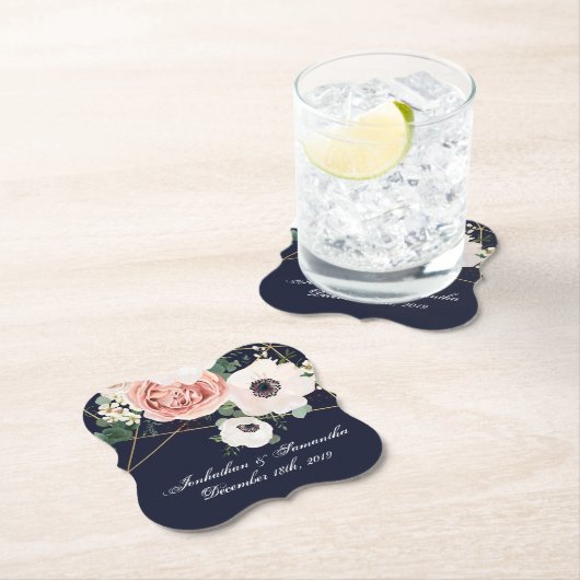 Drink Coasters Geometric Garden Rose Navy Blue Untersetzer (Vor Ort)