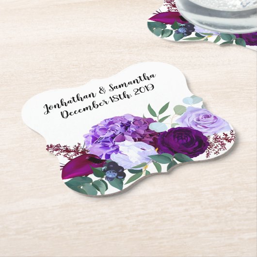 Drink Coasters Lavendel Hibiskus auf Weiß Untersetzer (angewinkelt)