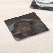 Drink Coasters mit langhaariger Dackel Rechteckiger Pappuntersetzer (angewinkelt)