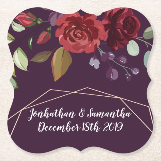 Drink Coasters Plum Lila Rose Gold Geometric Fl Untersetzer (Vorderseite)