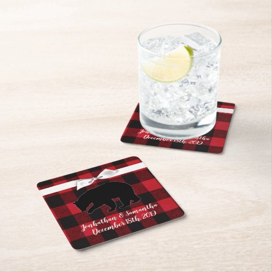 Drink Coasters Red Buffalo Kariert Bären Schwarz Rechteckiger Pappuntersetzer (Vor Ort)
