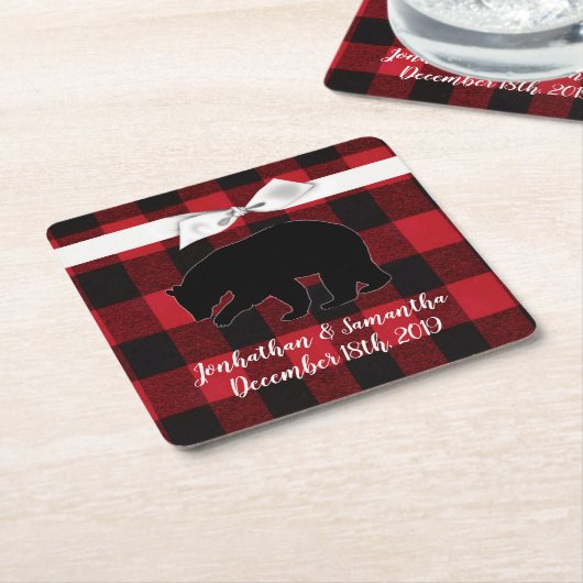 Drink Coasters Red Buffalo Kariert Bären Schwarz Rechteckiger Pappuntersetzer (angewinkelt)