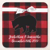 Drink Coasters Red Buffalo Kariert Bären Schwarz Rechteckiger Pappuntersetzer (Vorderseite)