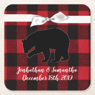 Drink Coasters Red Buffalo Kariert Bären Schwarz Rechteckiger Pappuntersetzer