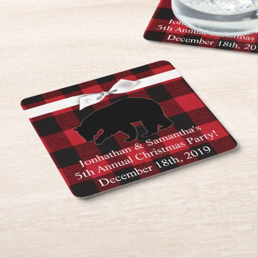 Drink Coasters Red Kariert Black Bar Rechteckiger Pappuntersetzer (angewinkelt)