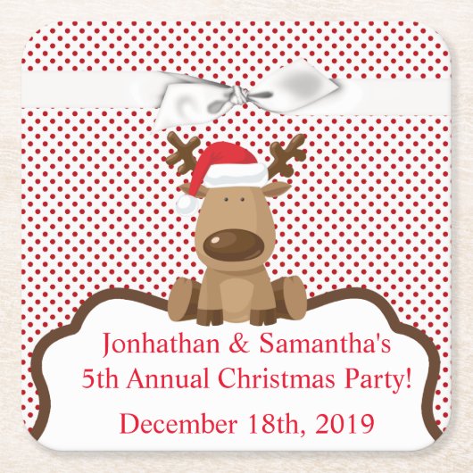 Drink Coasters Rentier Weihnachten XMAS Polka Dot Rechteckiger Pappuntersetzer (Vorderseite)
