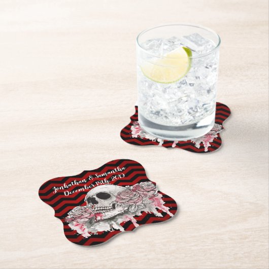 Drink Coasters Schädel Rose Gothic Zickzack Rot Untersetzer (Vor Ort)