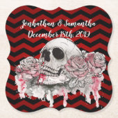 Drink Coasters Schädel Rose Gothic Zickzack Rot Untersetzer (Vorderseite)