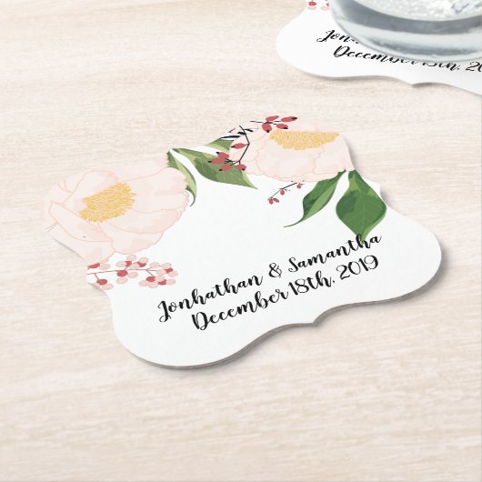 Drink Coasters Weiße Blume auf Weiß Untersetzer (angewinkelt)