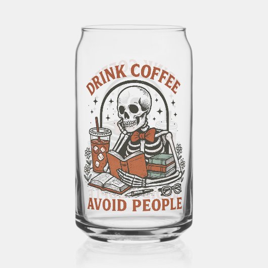 ☕ Drink Coffee, Avoid People – Funny Skeleton Beer Dosenglas (Rückseite)