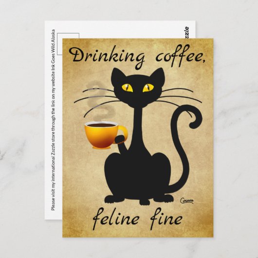Drink Coffee Feline Fine - Postkarte (Vorne/Hinten)