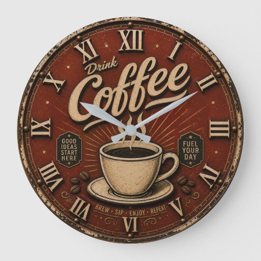 Drink Coffee Große Wanduhr (Vorderseite)