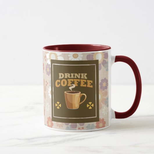 Drink Coffee Mug – Maroon Floral Aesthetic Pattern Tasse (Rechts)