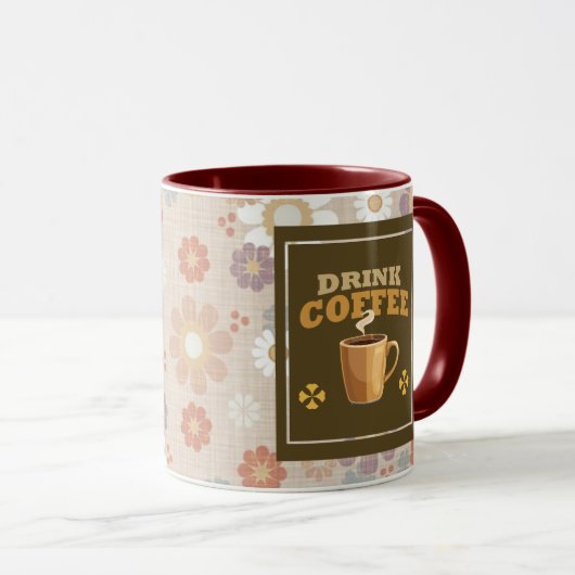 Drink Coffee Mug – Maroon Floral Aesthetic Pattern Tasse (VorderseiteRechts)