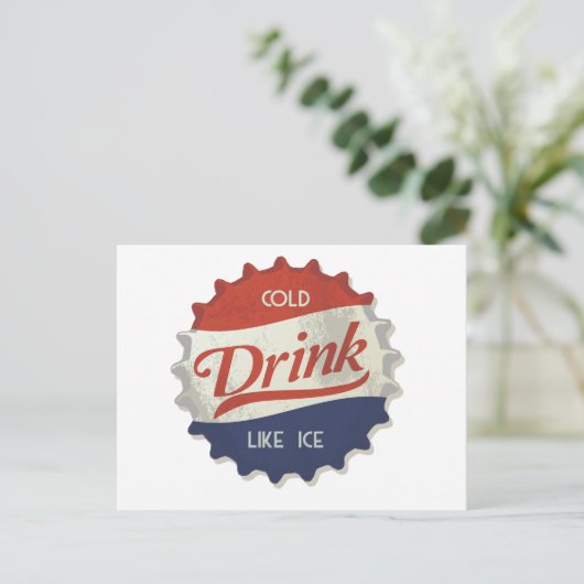 Drink Ice Cold Cola Flasche Cap Postkarte (Stehend Vorderseite)