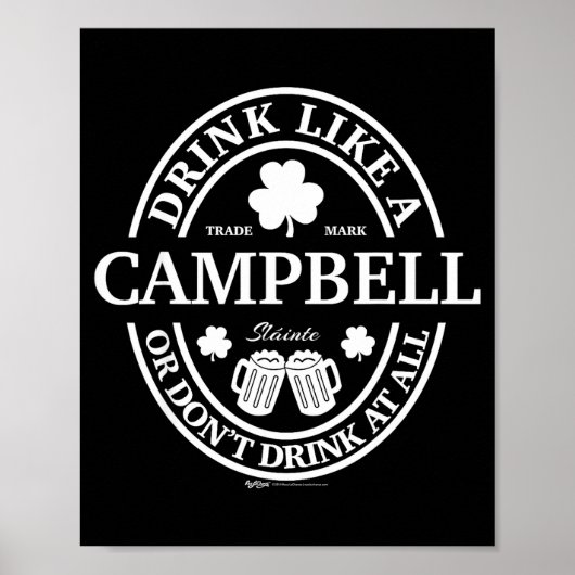 Drink Like A Campbell Shamrock St Patricks Day Poster (Vorne)