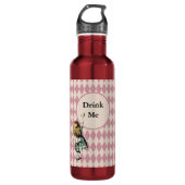 Drink Me Alice im Wunderland Green Mauve Checkered Edelstahlflasche (Vorderseite)
