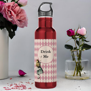 Drink Me Alice im Wunderland Green Mauve Checkered Edelstahlflasche