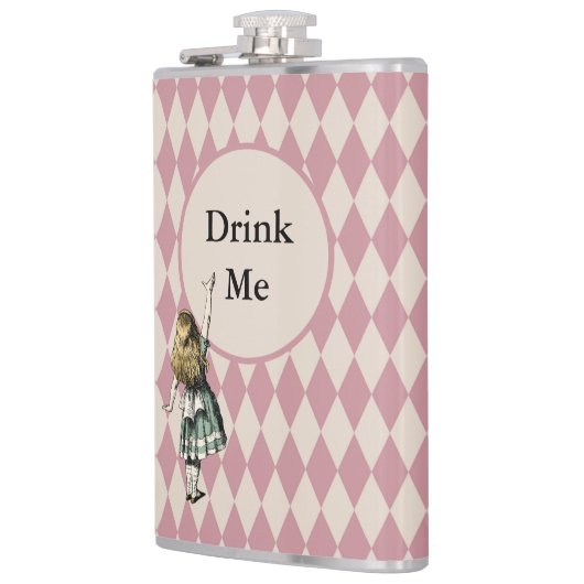 Drink Me Alice im Wunderland Green Mauve Checkered Flachmann (Links)