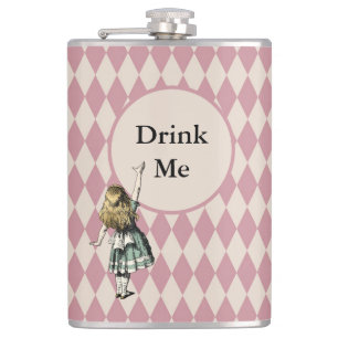 Drink Me Alice im Wunderland Green Mauve Checkered Flachmann