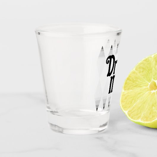 DRINK ME Schwarz-weiß Harlequin Diamond Raute Shot Schnapsglas (Links)