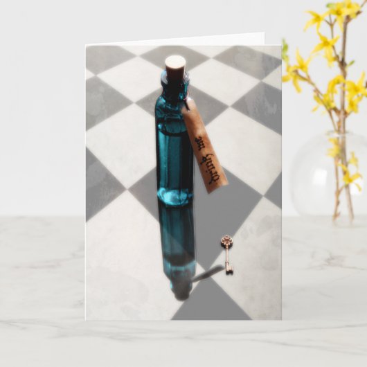 DRINK ME Wonderland Grußkarte Karte (Gelbe Blume)