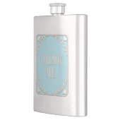 "Drink Me" Wunderland Tee Party Blaues Emblem Flachmann (Links)