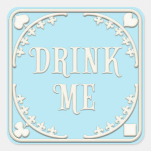 "Drink Me" Wunderland Tee Party Cheeky Blue Quadratischer Aufkleber