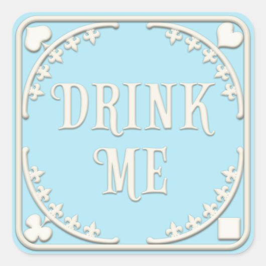 "Drink Me" Wunderland Tee Party Cheeky Blue Quadratischer Aufkleber (Vorderseite)