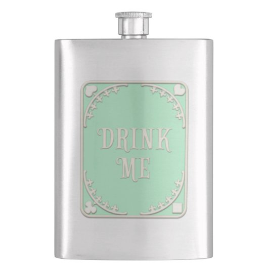 "Drink Me" Wunderland Tee Party Grünes Emblem Flachmann (Vorderseite)
