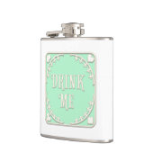 "Drink Me" Wunderland Tee Party Grünes Emblem Flachmann (Links)