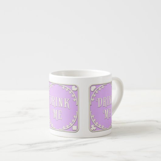 "Drink Me" Wunderland Tee Party Lila Emblem Espressotasse (Vorderseite Rechts)