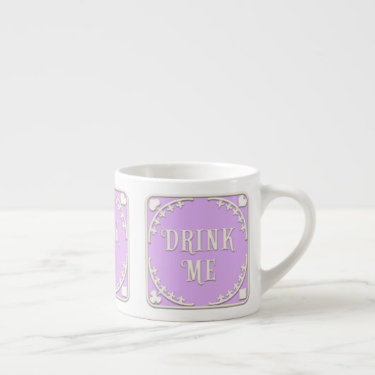 "Drink Me" Wunderland Tee Party Lila Emblem Espressotasse (Rechts)