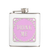 "Drink Me" Wunderland Tee Party Mauve Pink Emblem Flachmann (Vorderseite)