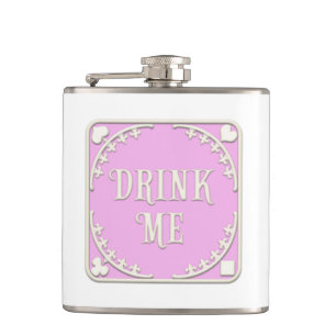 "Drink Me" Wunderland Tee Party Mauve Pink Emblem Flachmann
