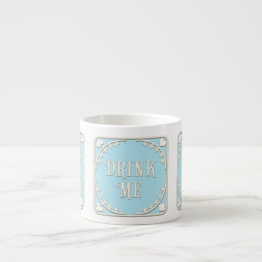 "Drink Me" Wunderland Tee Party Pastellblau Emblem Espressotasse (Vorderseite)