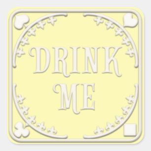 "Drink Me" Wunderland Tee Party verführerisch gelb Quadratischer Aufkleber